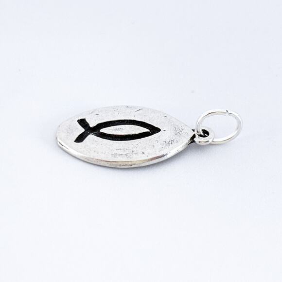 Sterling Silver Christian Ichthys Fish Pendant | Vintage Religious Charm Jewelry - Picture 3 of 12